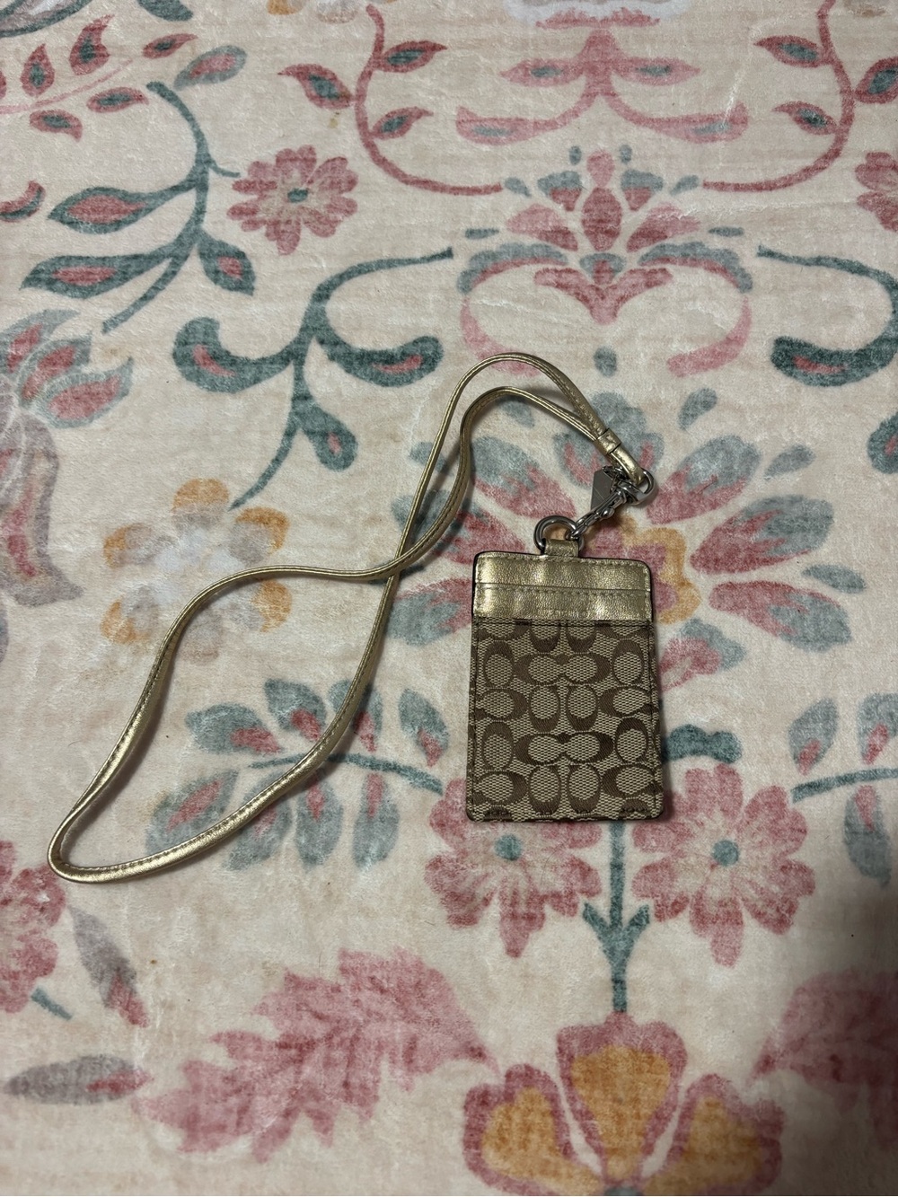 Coach Signature Canvas Card Holder Lanyard in Brown and Gold